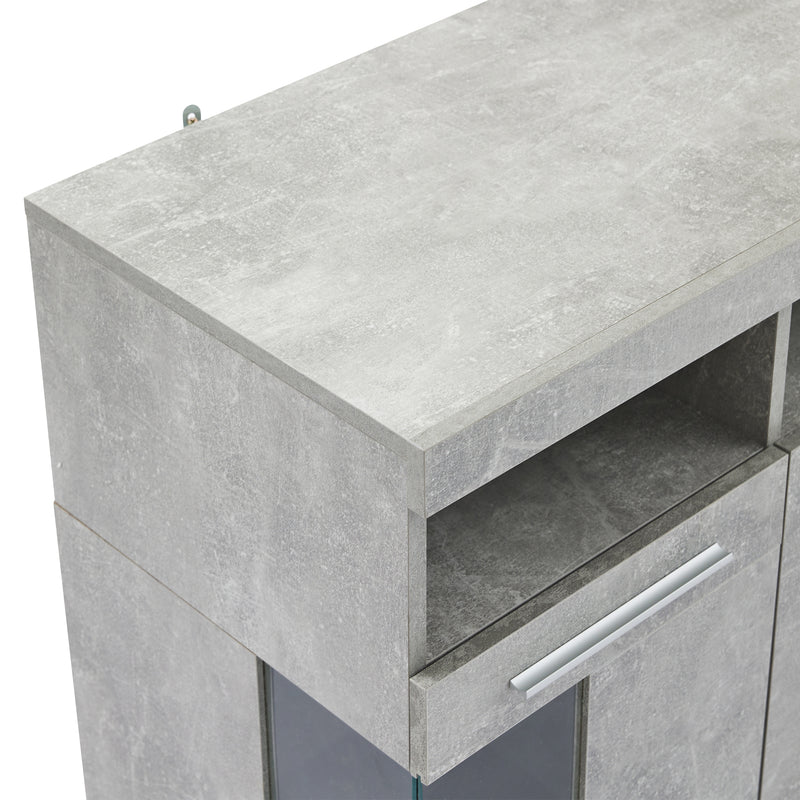 Buffet effet gris ciment et verre avec éclairage LED GRACAIKS