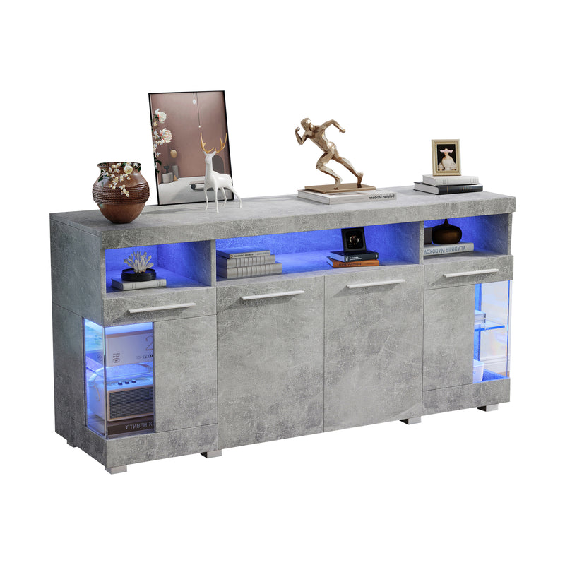 Buffet effet gris ciment et verre avec éclairage LED GRACAIKS