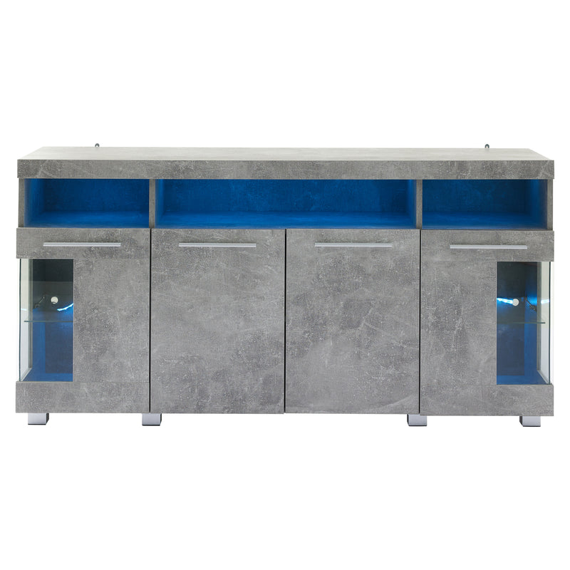 Buffet effet gris ciment et verre avec éclairage LED GRACAIKS
