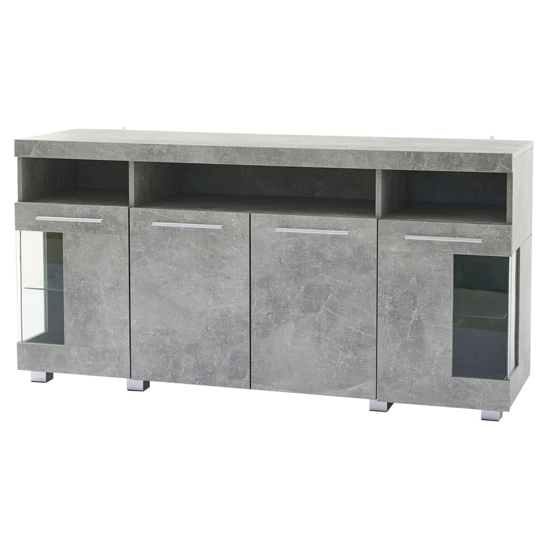 Buffet effet gris ciment et verre avec éclairage LED GRACAIKS
