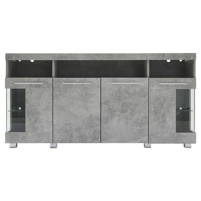 Buffet effet gris ciment et verre avec éclairage LED GRACAIKS