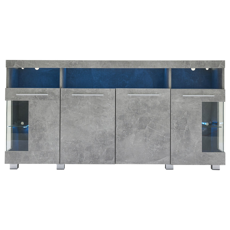 Buffet effet gris ciment et verre avec éclairage LED GRACAIKS