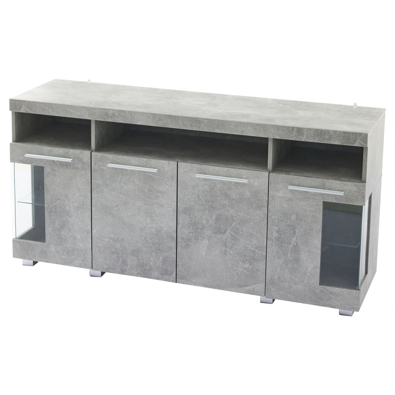 Buffet effet gris ciment et verre avec éclairage LED GRACAIKS