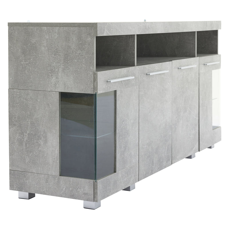 Buffet effet gris ciment et verre avec éclairage LED GRACAIKS