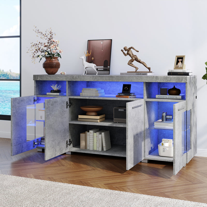 Buffet effet gris ciment et verre avec éclairage LED GRACAIKS