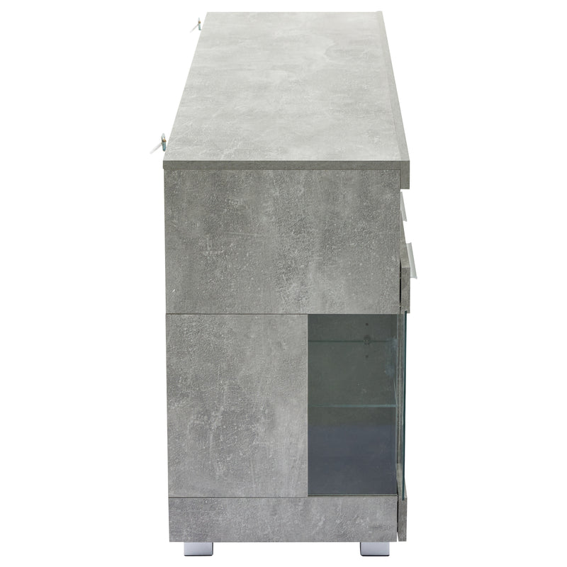 Buffet effet gris ciment et verre avec éclairage LED GRACAIKS