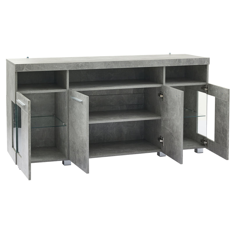 Buffet effet gris ciment et verre avec éclairage LED GRACAIKS
