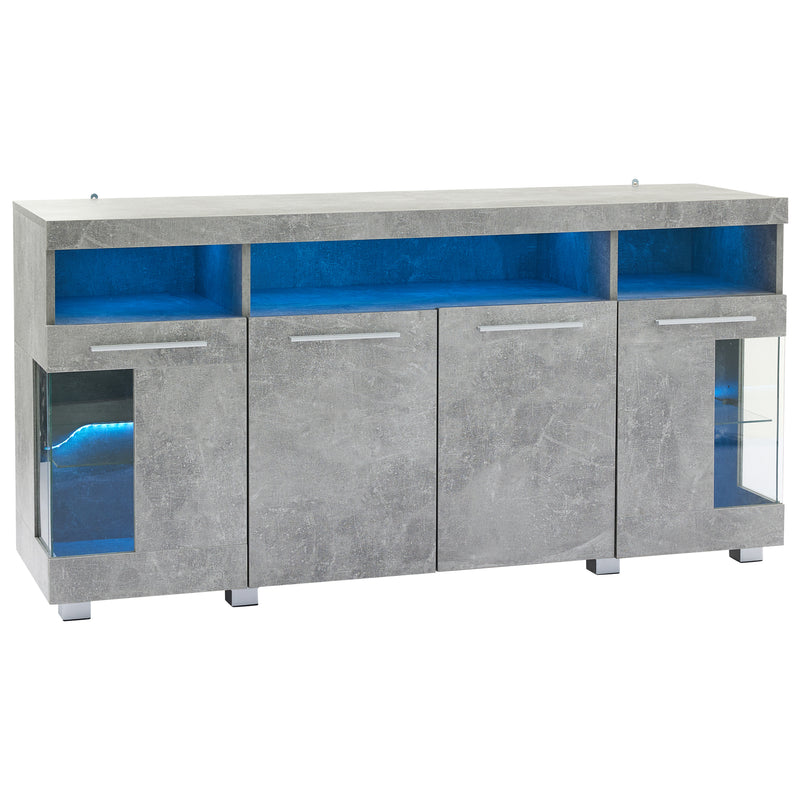 Buffet effet gris ciment et verre avec éclairage LED GRACAIKS