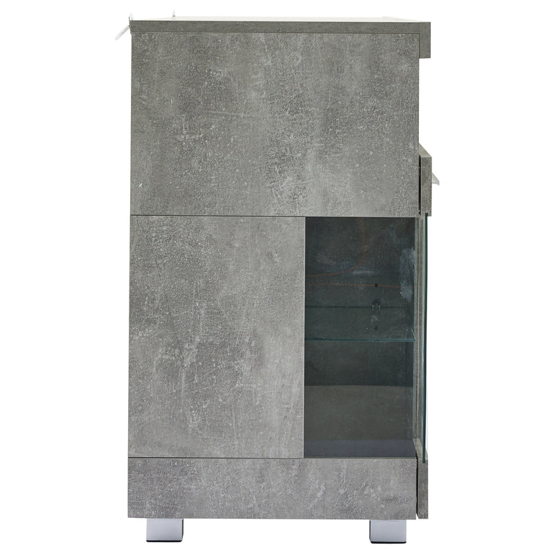 Buffet effet gris ciment et verre avec éclairage LED GRACAIKS