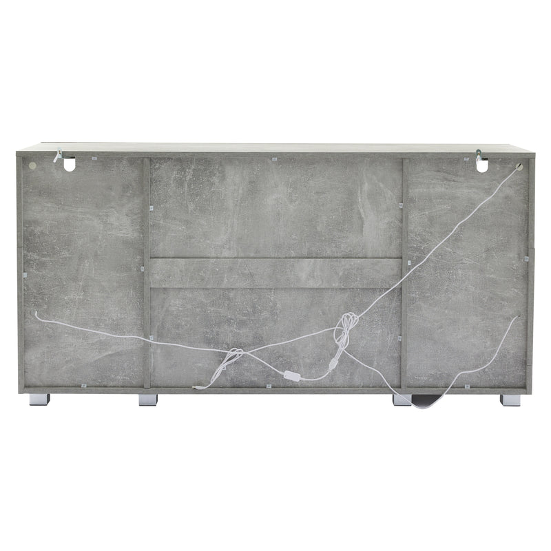 Buffet effet gris ciment et verre avec éclairage LED GRACAIKS