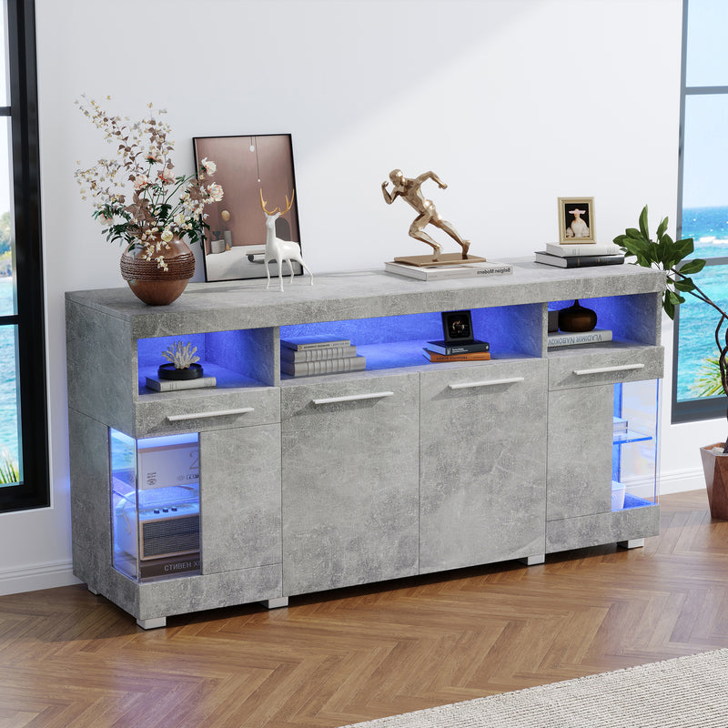 Buffet effet gris ciment et verre avec éclairage LED GRACAIKS