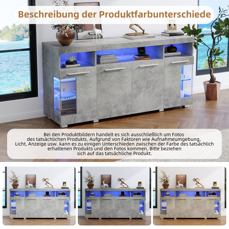 Buffet effet gris ciment et verre avec éclairage LED GRACAIKS
