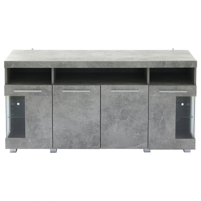 Buffet effet gris ciment et verre avec éclairage LED GRACAIKS