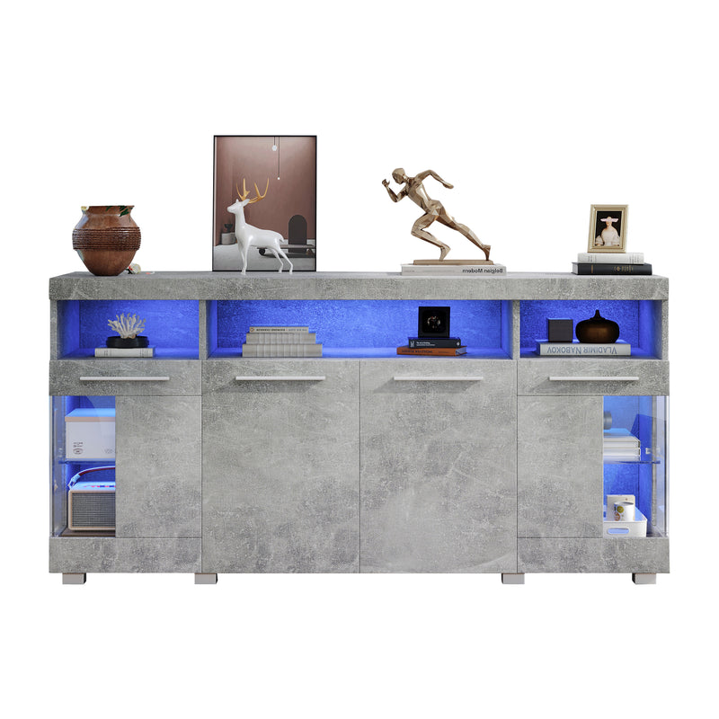 Buffet effet gris ciment et verre avec éclairage LED GRACAIKS
