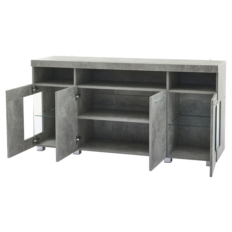 Buffet effet gris ciment et verre avec éclairage LED GRACAIKS