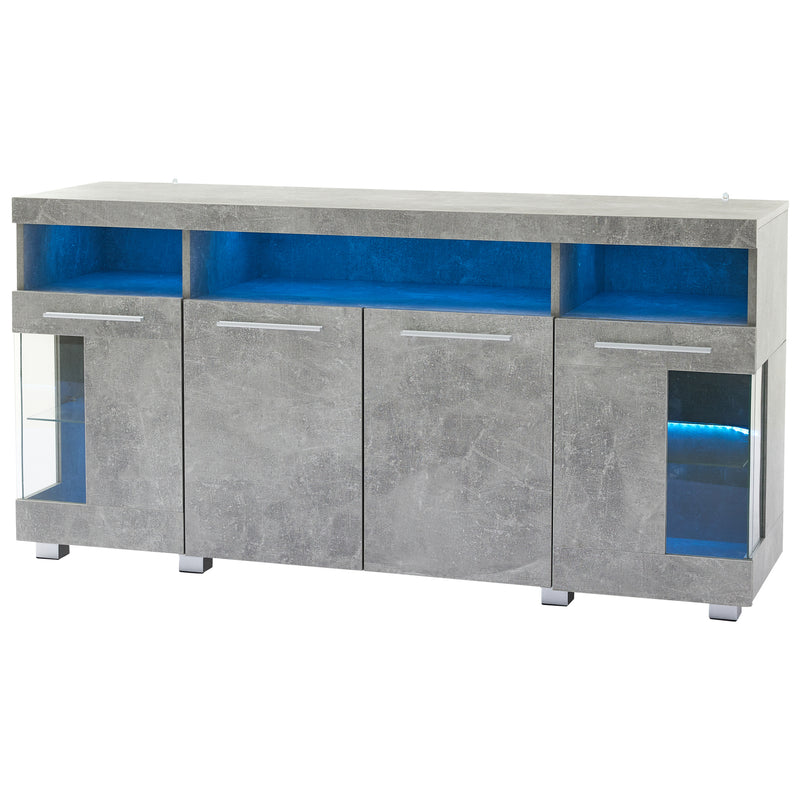 Buffet effet gris ciment et verre avec éclairage LED GRACAIKS