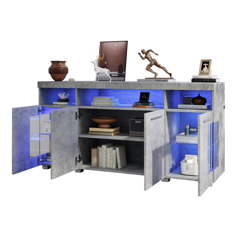 Buffet effet gris ciment et verre avec éclairage LED GRACAIKS