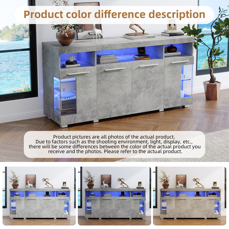 Buffet effet gris ciment et verre avec éclairage LED GRACAIKS