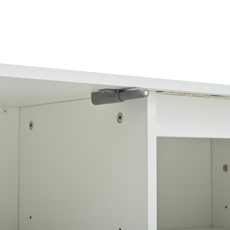 Buffet moderne blanc brillant motif géométrique 3 portes et éclairage LED GRASSPHYT