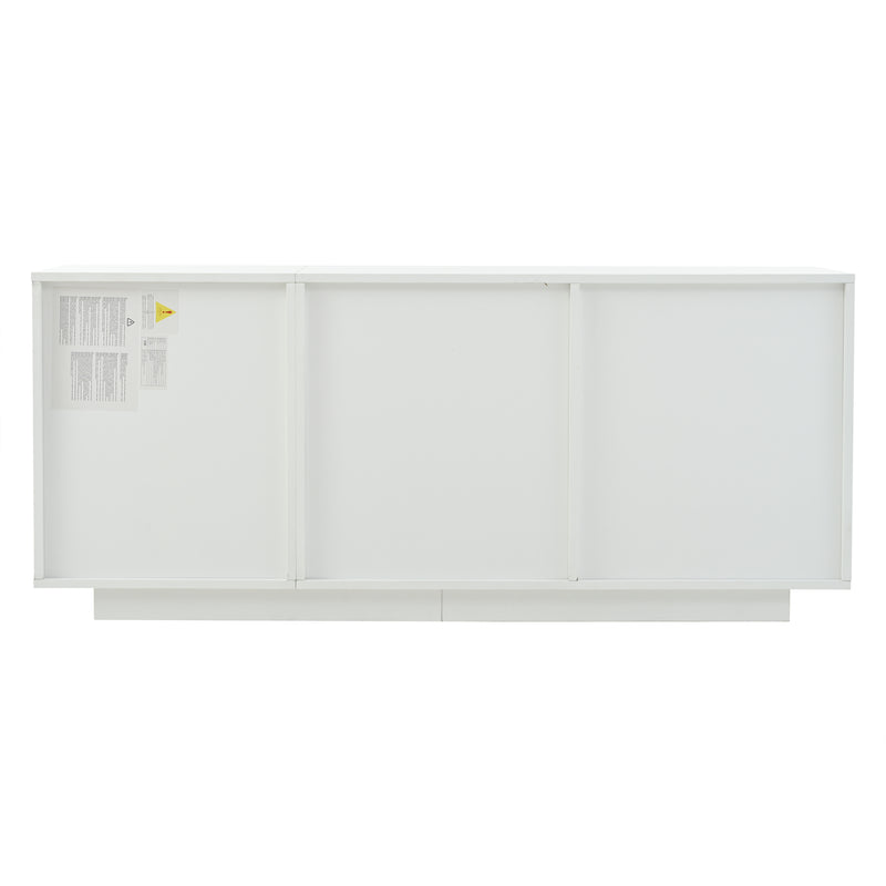 Buffet moderne blanc brillant motif géométrique 3 portes et éclairage LED GRASSPHYT