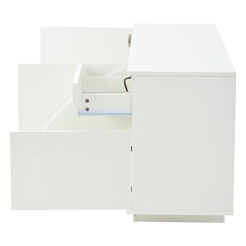 Buffet moderne blanc brillant motif géométrique 3 portes et éclairage LED GRASSPHYT