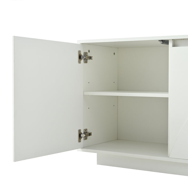 Buffet moderne blanc brillant motif géométrique 3 portes et éclairage LED GRASSPHYT