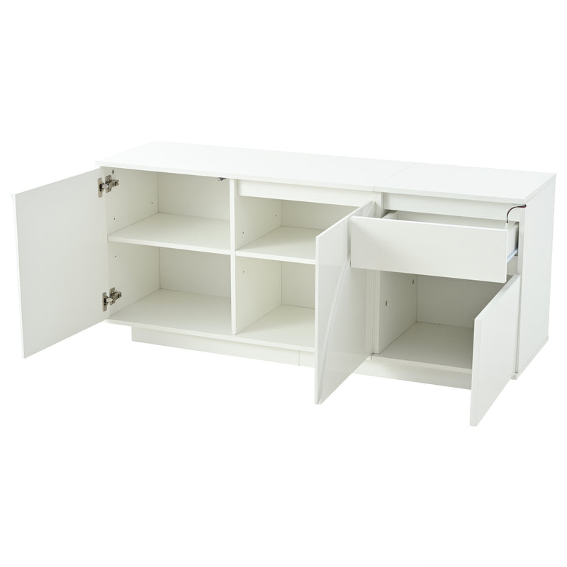 Buffet moderne blanc brillant motif géométrique 3 portes et éclairage LED GRASSPHYT