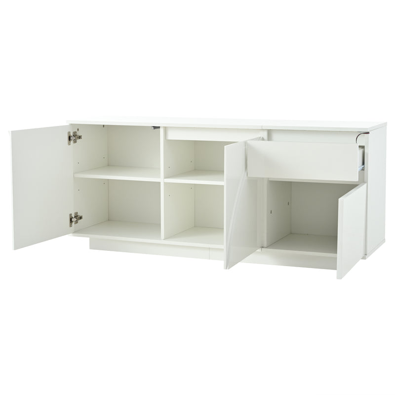 Buffet moderne blanc brillant motif géométrique 3 portes et éclairage LED GRASSPHYT