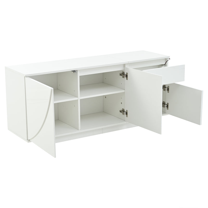 Buffet moderne blanc brillant motif géométrique 3 portes et éclairage LED GRASSPHYT