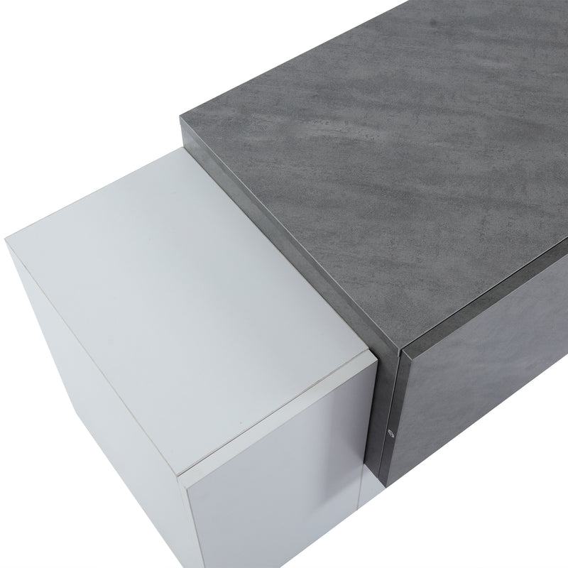 Meuble TV moderne blanc &amp; gris étagère en verre avec éclairage LED GRIGVEK