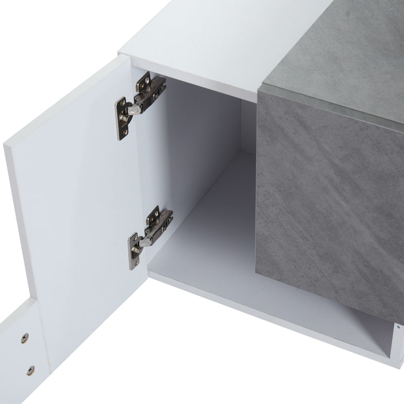 Meuble TV moderne blanc &amp; gris étagère en verre avec éclairage LED GRIGVEK