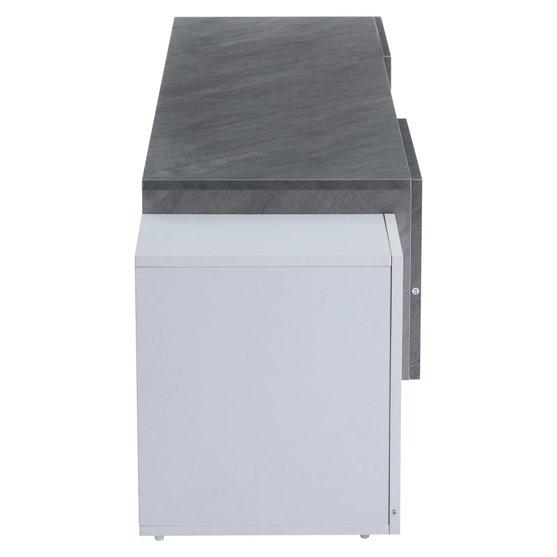 Meuble TV moderne blanc &amp; gris étagère en verre avec éclairage LED GRIGVEK