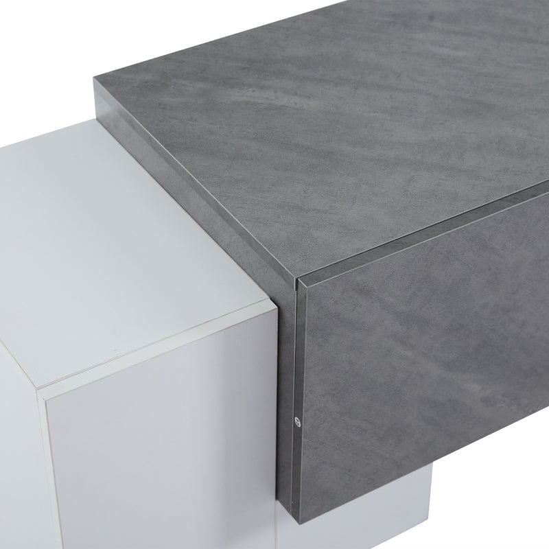 Meuble TV moderne blanc &amp; gris étagère en verre avec éclairage LED GRIGVEK