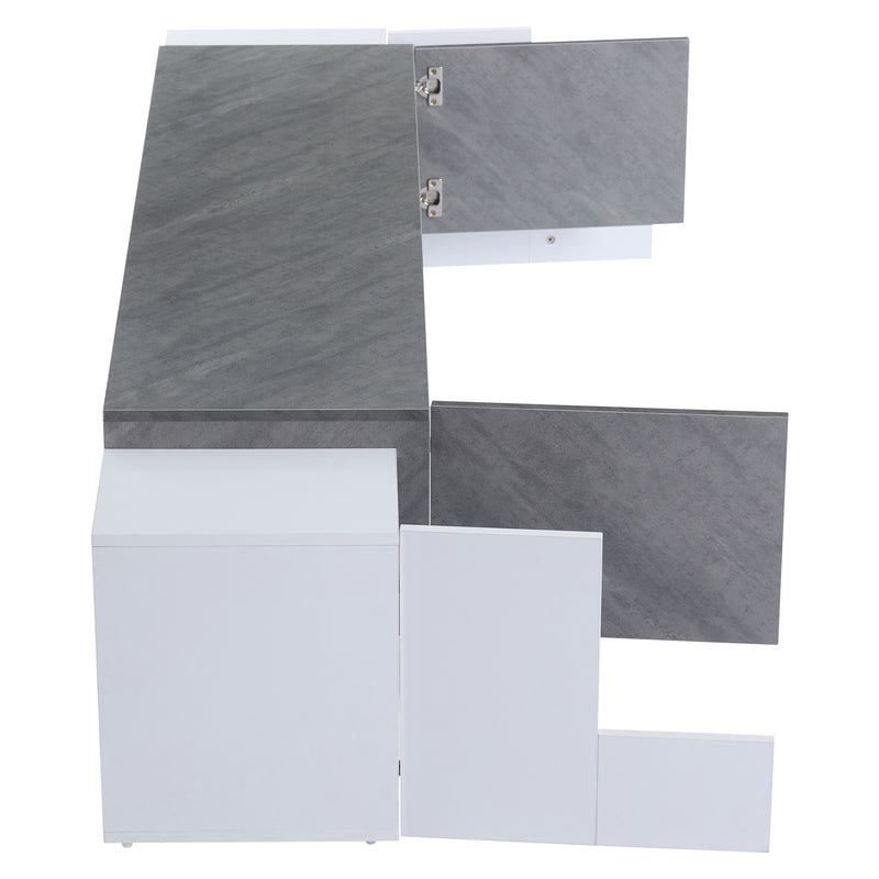 Meuble TV moderne blanc &amp; gris étagère en verre avec éclairage LED GRIGVEK