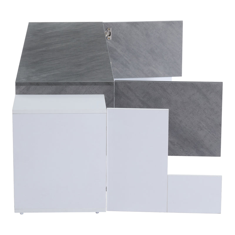 Meuble TV moderne blanc &amp; gris étagère en verre avec éclairage LED GRIGVEK