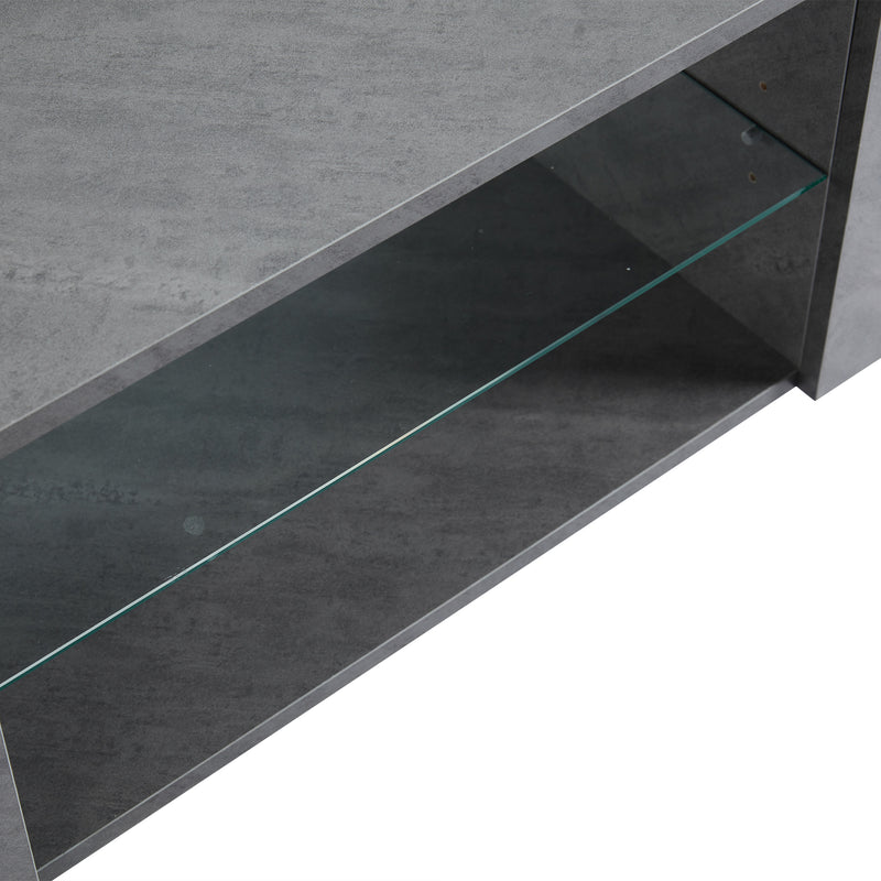 Meuble TV moderne blanc &amp; gris étagère en verre avec éclairage LED GRIGVEK