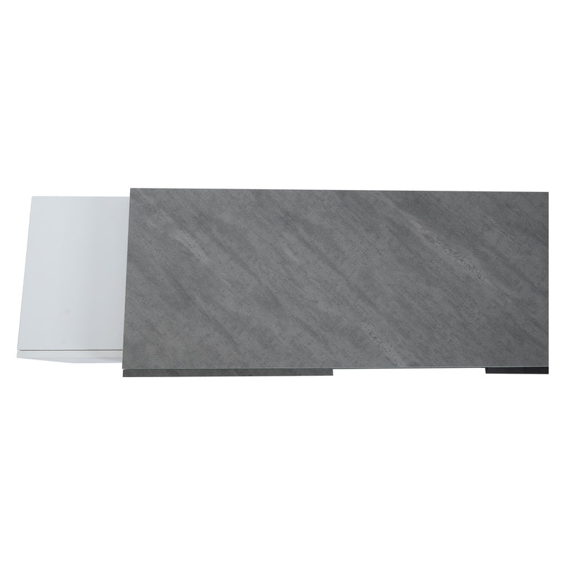 Meuble TV moderne blanc &amp; gris étagère en verre avec éclairage LED GRIGVEK