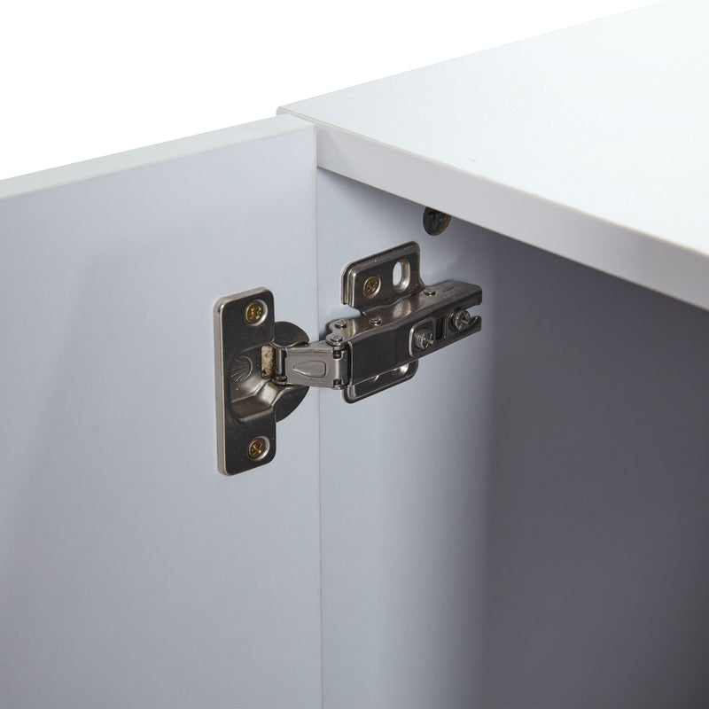 Meuble TV moderne blanc &amp; gris étagère en verre avec éclairage LED GRIGVEK