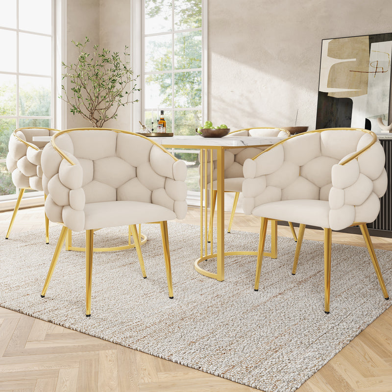 Lot de 2 chaises de salle à manger luxe en velours blanc pieds dorés GRONDRIN