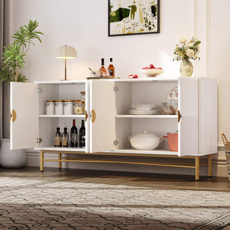 Buffet blanc texturé en relief 4 portes style luxe accent doré GUTTA