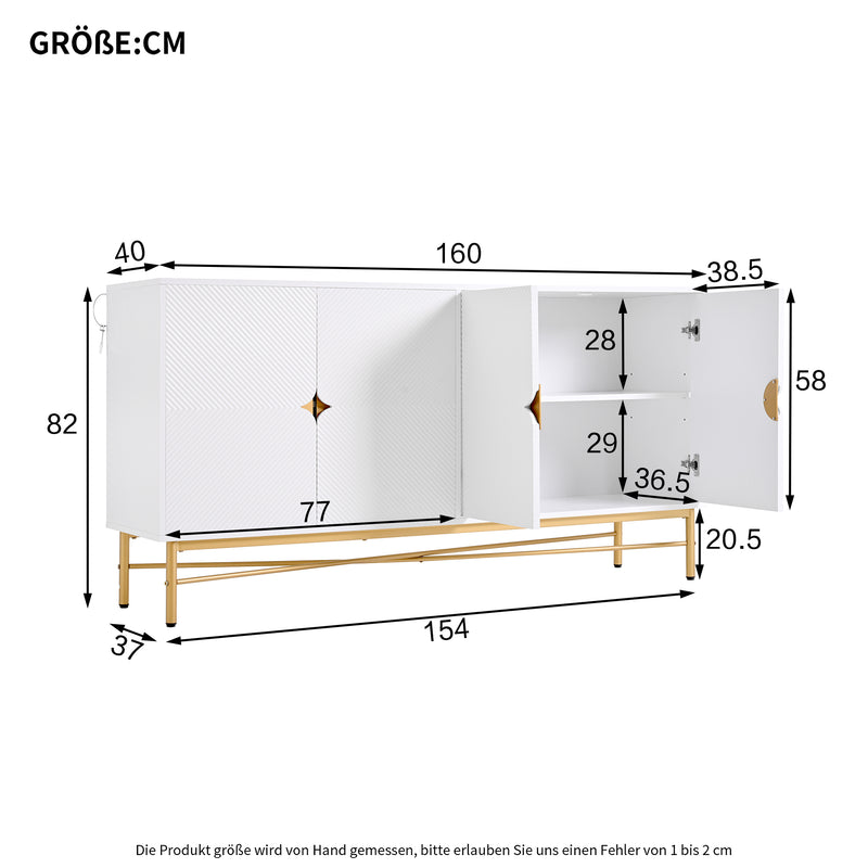 Buffet blanc texturé en relief 4 portes style luxe accent doré GUTTA