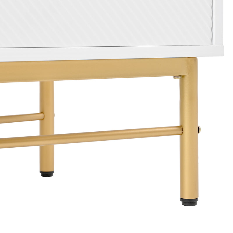 Buffet blanc texturé en relief 4 portes style luxe accent doré GUTTA