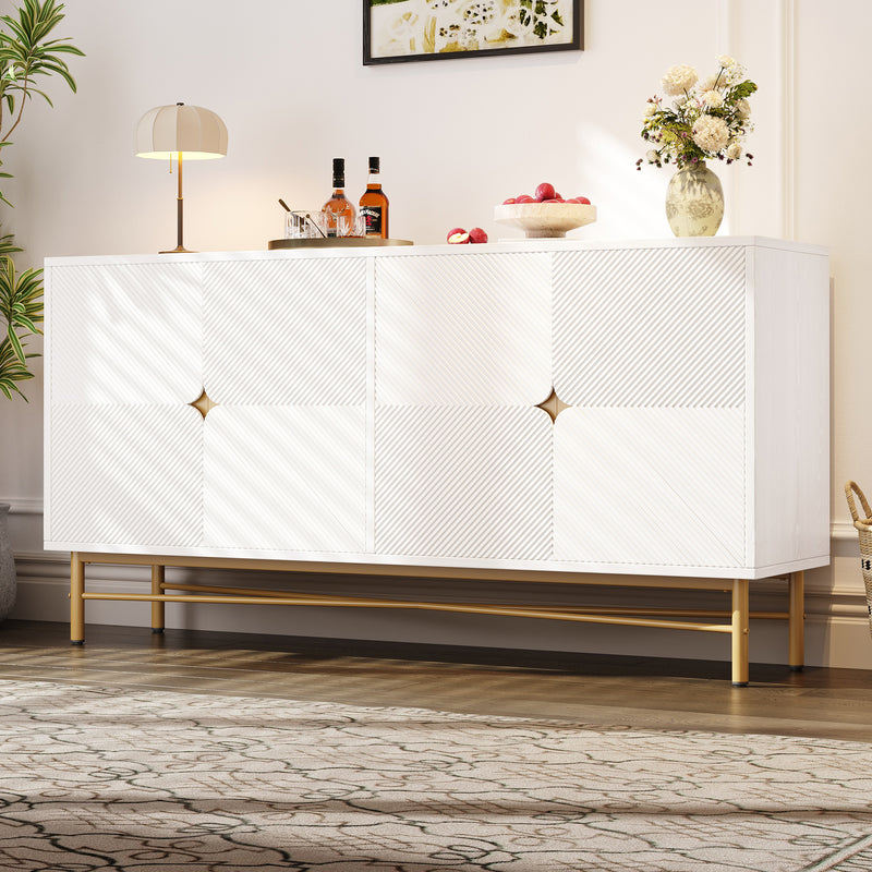 Buffet blanc texturé en relief 4 portes style luxe accent doré GUTTA