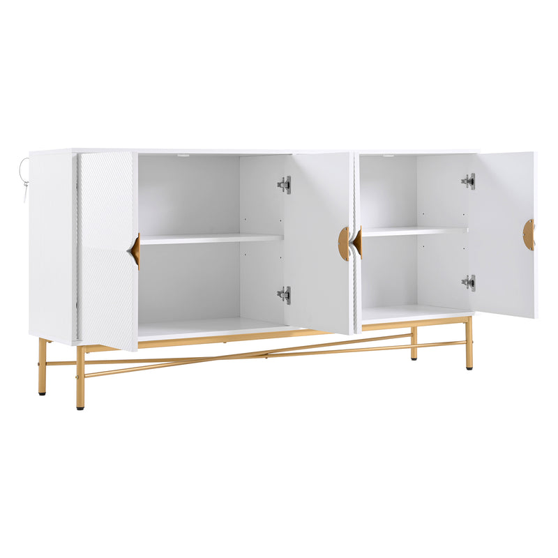 Buffet blanc texturé en relief 4 portes style luxe accent doré GUTTA