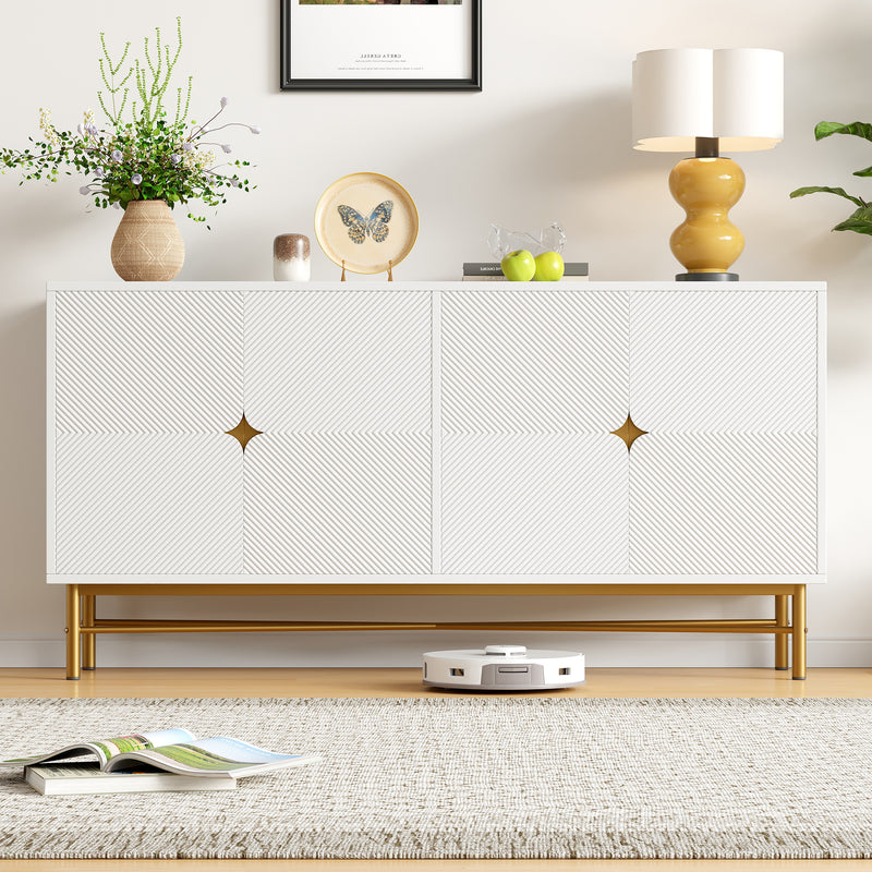 Buffet blanc texturé en relief 4 portes style luxe accent doré GUTTA