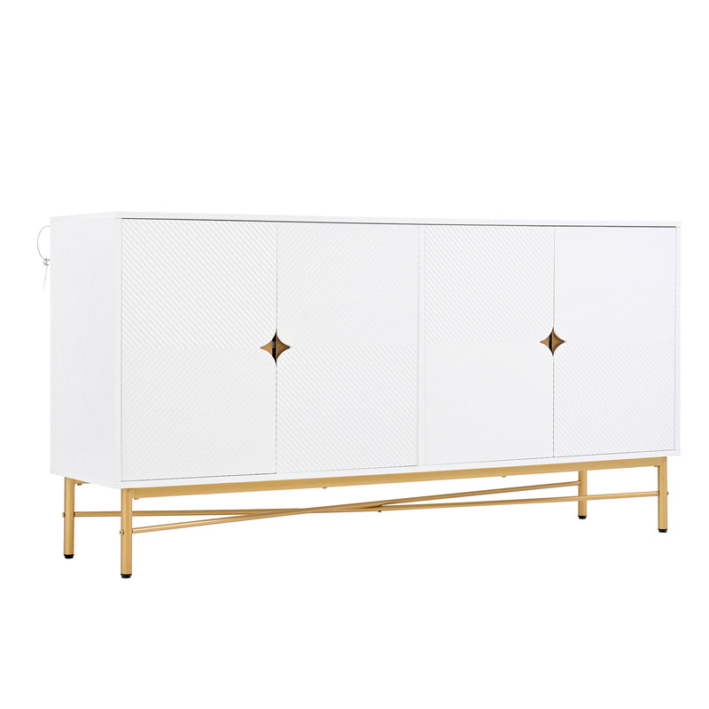 Buffet blanc texturé en relief 4 portes style luxe accent doré GUTTA