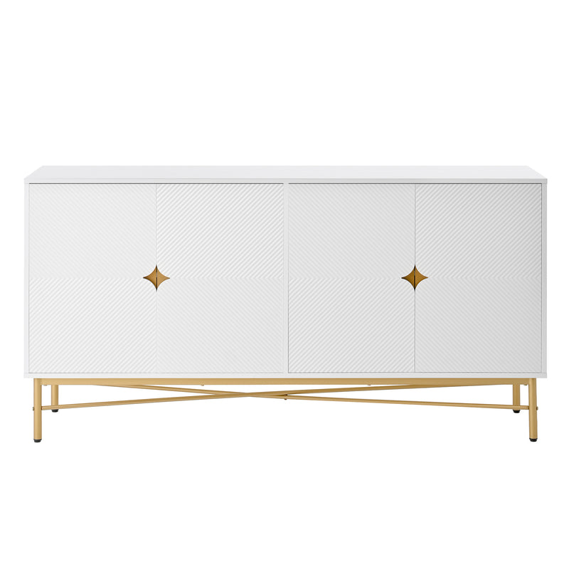 Buffet blanc texturé en relief 4 portes style luxe accent doré GUTTA