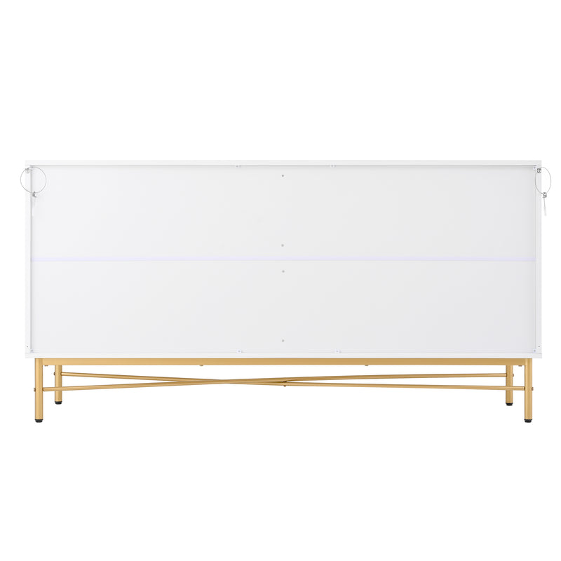 Buffet blanc texturé en relief 4 portes style luxe accent doré GUTTA