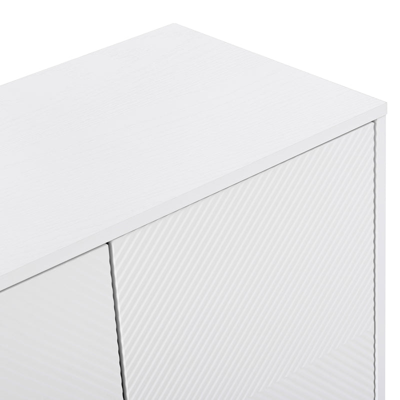 Buffet blanc texturé en relief 4 portes style luxe accent doré GUTTA