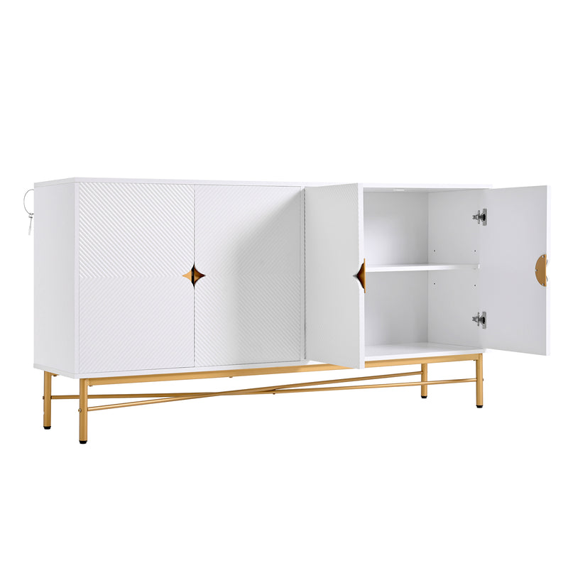Buffet blanc texturé en relief 4 portes style luxe accent doré GUTTA